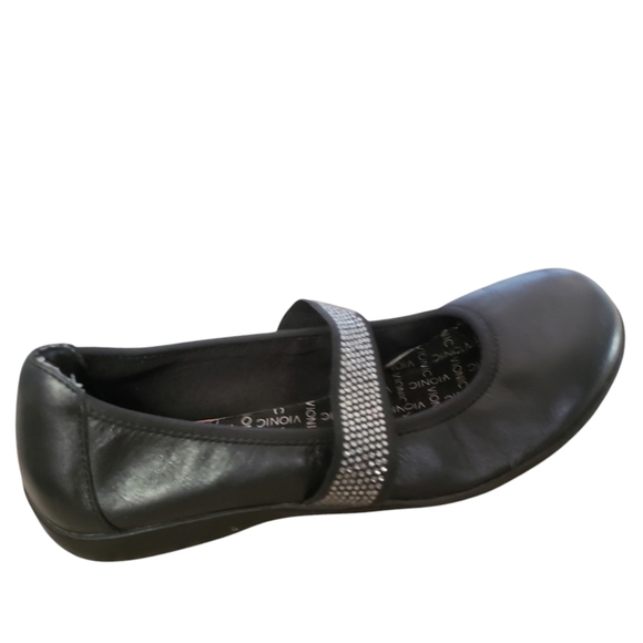 Vionic Ballet Shoes Black 7.5 Leather Mary Jane Flat Comfort Embellished Loafer - Picture 6 of 16
